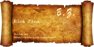 Bink Zina névjegykártya